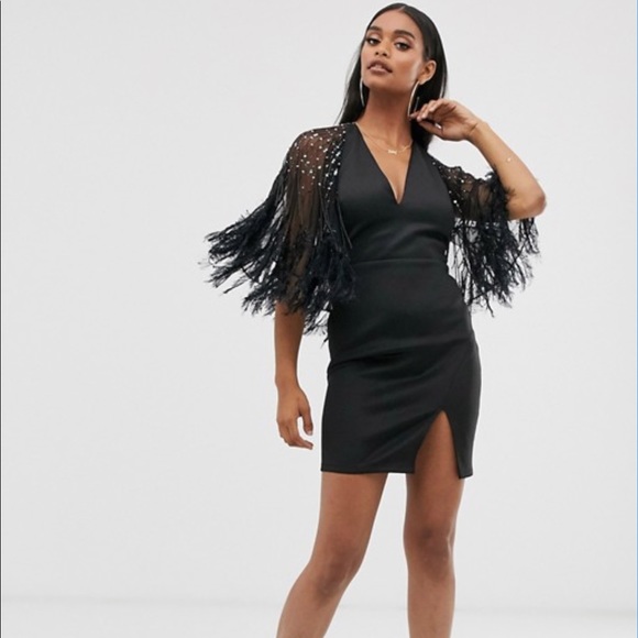 ASOS Dresses & Skirts - NWT ASOS Design Faux Feather Cape Dress